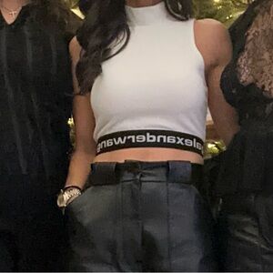 Alexander Wang white mock neck banded sleeveless crop top size XS